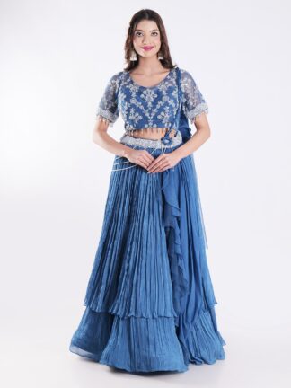 Beautiful Blue Outfit Indowestern Lehenga Set