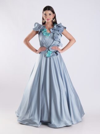 Sky Blue Cocktail Indowestern Gown