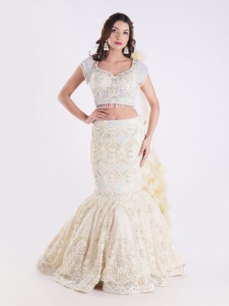 Cream Colored Fish Cut Lehenga Set