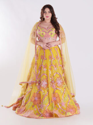 Yellow Pink Party Wear Lehenga Set